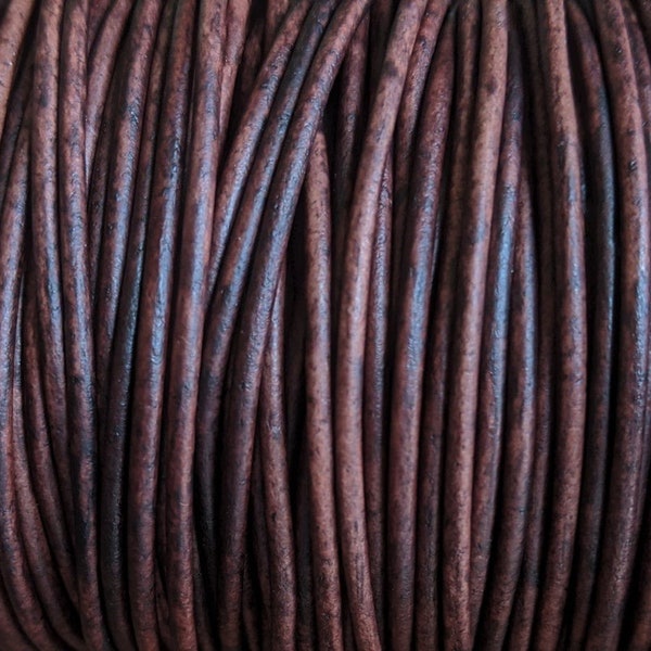 2mm Natural Antique Brown Leather Cord Premium European Soft Natural Antique Brown Leather, NAB - LCR2 - Natural Antique Brown #60P