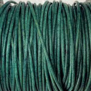 2mm Natural Turquoise Green  Leather Cord, Premium European Green Leather Cord By The Yard LCR12 - Natural Turquoise Green  #64P