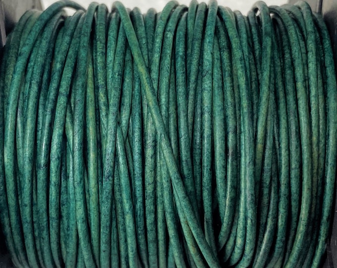 2mm Natural Turquoise Green  Leather Cord, Premium European Green Leather Cord By The Yard LCR12 - Natural Turquoise Green  #64P