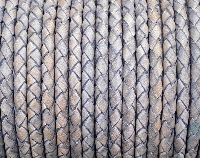 4mm Braided Leather - Natural Gray - Bolo Braided Leather Cord By The Yard - LCBR4 Natural Gray #19