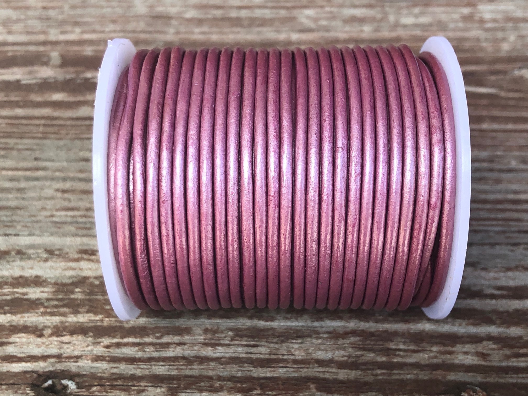 2mm Round Leather Cord, Metallic Pink, By The Yard Genuine Indian