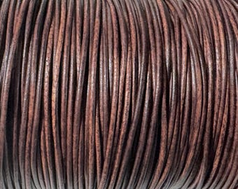1mm Round Leather Cord - Natural Antique Brown - Premium Leather Cord - LCR1 - 100 Dark Antique Brown #37