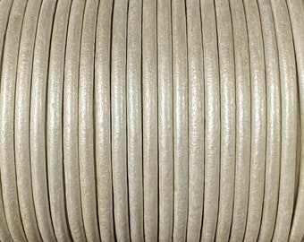 3mm Leather Round Cord - Pearl Metallic -  Premium European Leather Cord By The Yard Pearl Metallic #12