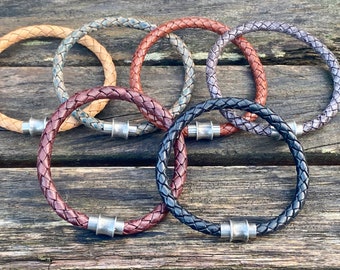 Mens Leather Bracelet With Antique Silver  Clasp, Mens Bracelet, Braided Bolo Leather, Gifts under 20 CS-152