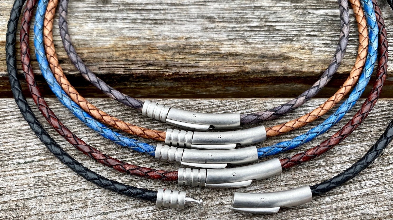 3mm Braided Leather Necklace, Premium European Leather Cord Necklace,  Stainless Steel Clasp, Braided Leather Necklace, FREE SHIPPING USA