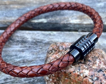 Mens Leather Bracelet With Black  Clasp, Mens Bracelet, Braided Bolo Leather, Gifts under 20 CS-29