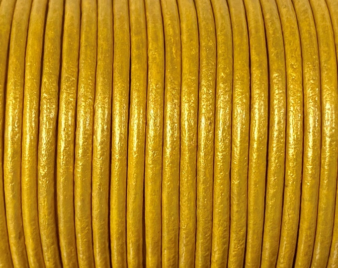 2mm Round Leather Cord, Gold Metallic, By The Yard Genuine Indian Leather  - LCR2 - Gold Metallic #29