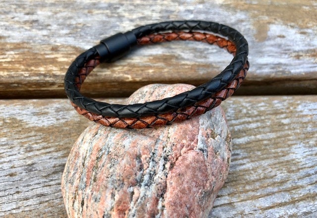 Mens Double Strand Leather Bracelet Brass Magnetic Clasp - Etsy