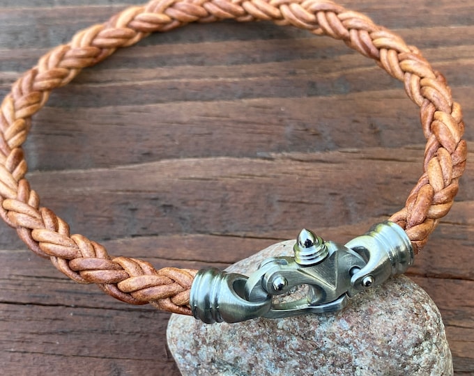 Mens Leather Bracelet With a Stainless Steel Mariner's Snap Shackle Clasp, Boyfriend Gift, Gift For Him,  , CS-100