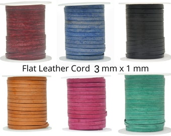 Flat Leather Cord 3.0 MM X 1.0 MM, 3mm Premium Genuine Flat Leather Cord, 3mm x 1mm Flat 25 Meter Spools