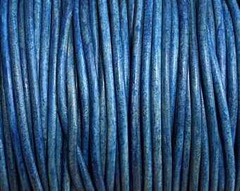 3mm Natural Blue Round Leather Cord, Premium Leather 3mm Leather Cord,  By The Yard LCR3 - Natural Blue #16