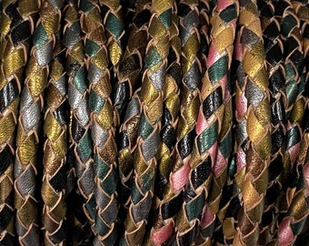5.5mm Bolo Braided Leather - Black Mosaic - 5mm Bolo Braided Leather Cord  By The Yard - LCBR 5  Black Mosaic #9