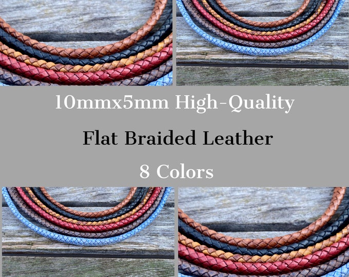 Flat Braided Bracelet Leather Cord 10.0 MM x 5.0 MM 1 Meter Choose Color Braceletstreetusa 10mmx5mm Flat Leather Cord