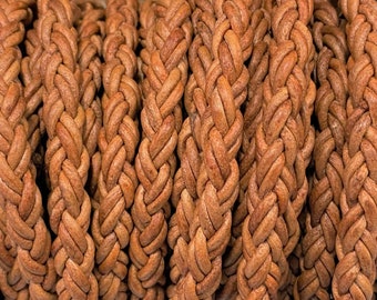 SPECIAL PRICE 8mm Round Braided Bolo Leather Cord 8 Ply 2 mm Natural Light Brown Color (Length: 1 Foot) 8 Ply -  LCBR-1G Natural Light Brown