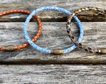 Thin Braided Leather Bracelet With Brass Clasp For Men and Women 9 Colors CS-19