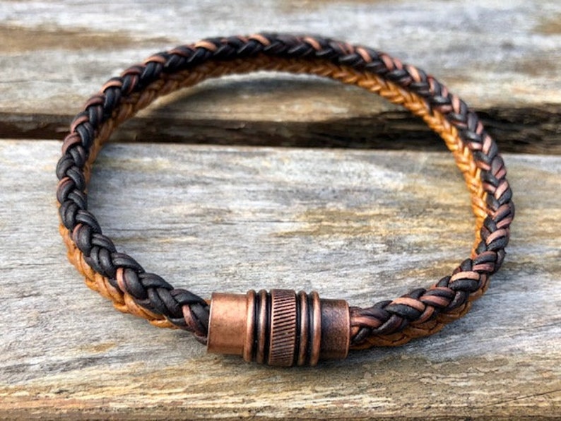 Mens Double Strand Leather Bracelet Copper Clasp Mens Etsy