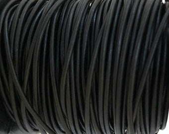 2mm Natural Black Round Leather Cord Choose 1 yard to 25 Yards Premium European Leather LCR2 - 2 Natural Black #102P
