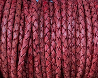 4mm Braided Leather - Chili Red - Bolo Braided Leather Cord  By The Yard - LCBR - 4  Chili Red #17