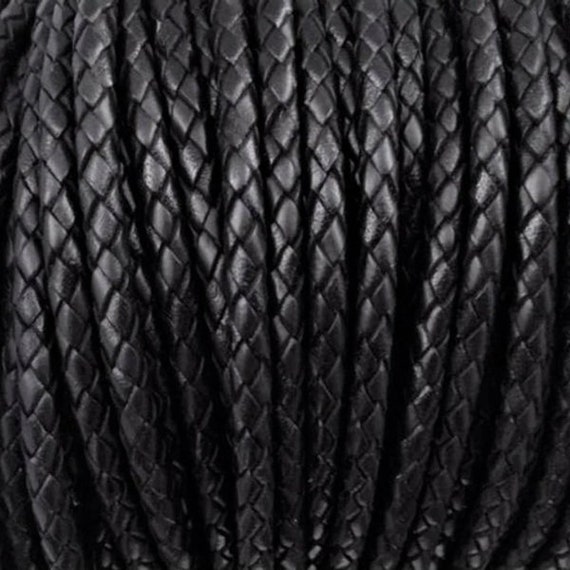 4mm Black Bolo Braided Leather Cord by the Yard, Premium Leather
