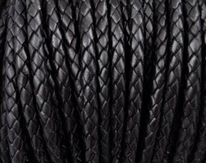 4mm Black Bolo Braided Leather Cord By The Yard, Premium Leather Cord, LCBR- 4  4mm Black #1