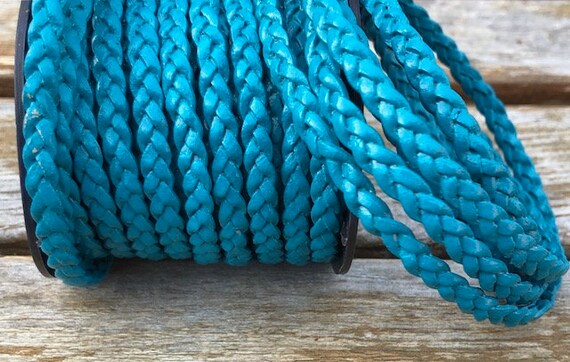 LCF5-7 5mm Flat Braided Leather Cord One Yard Cerulean Free Shipping