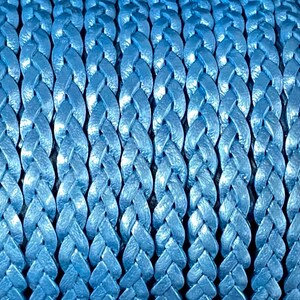 Flat Braided Leather Cord By The Yard 5mm, Blue Metallic