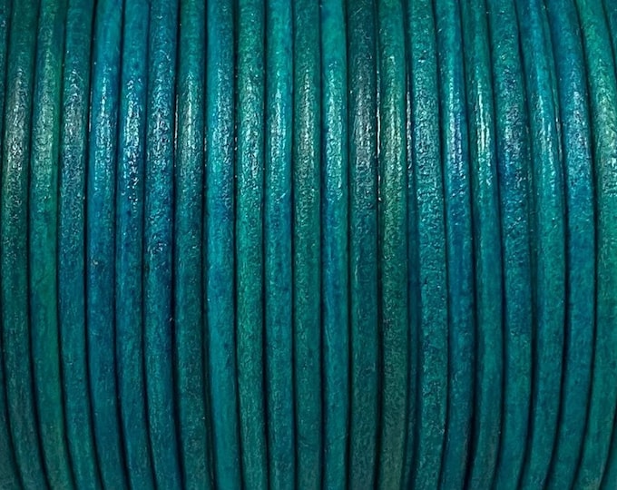 2mm Round Leather Cord - Natural Turquoise - 2mm Premium Round Leather Cord LCR2 - Turquoise #17