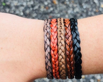 Bracelet for Women, FREE SHIPPING, Women's Leather Bracelet Boho Braided Leather Bracelet Flat Braided Leather Bracelet Gift Under 20 CS-19