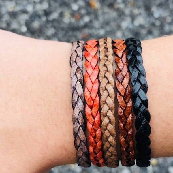 Bracelet for Women, FREE SHIPPING, Women's Leather Bracelet Boho Braided Leather Bracelet Flat Braided Leather Bracelet Gift Under 20 CS-19