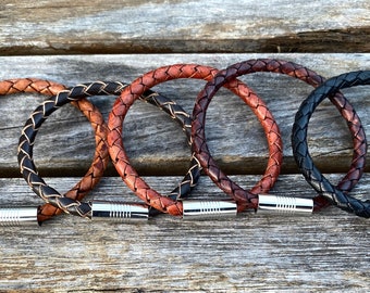 Mens Leather Bracelet With Stainless Steel   Clasp, 5mm Mens Bracelet, Dad Gift, Gifts under 20 CS-61