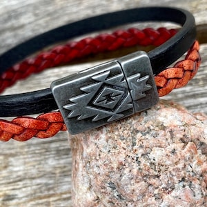Double Strand Leather Bracelet With Southwest Pewter Clasp, Womans Leather Bracelet,  CS-9