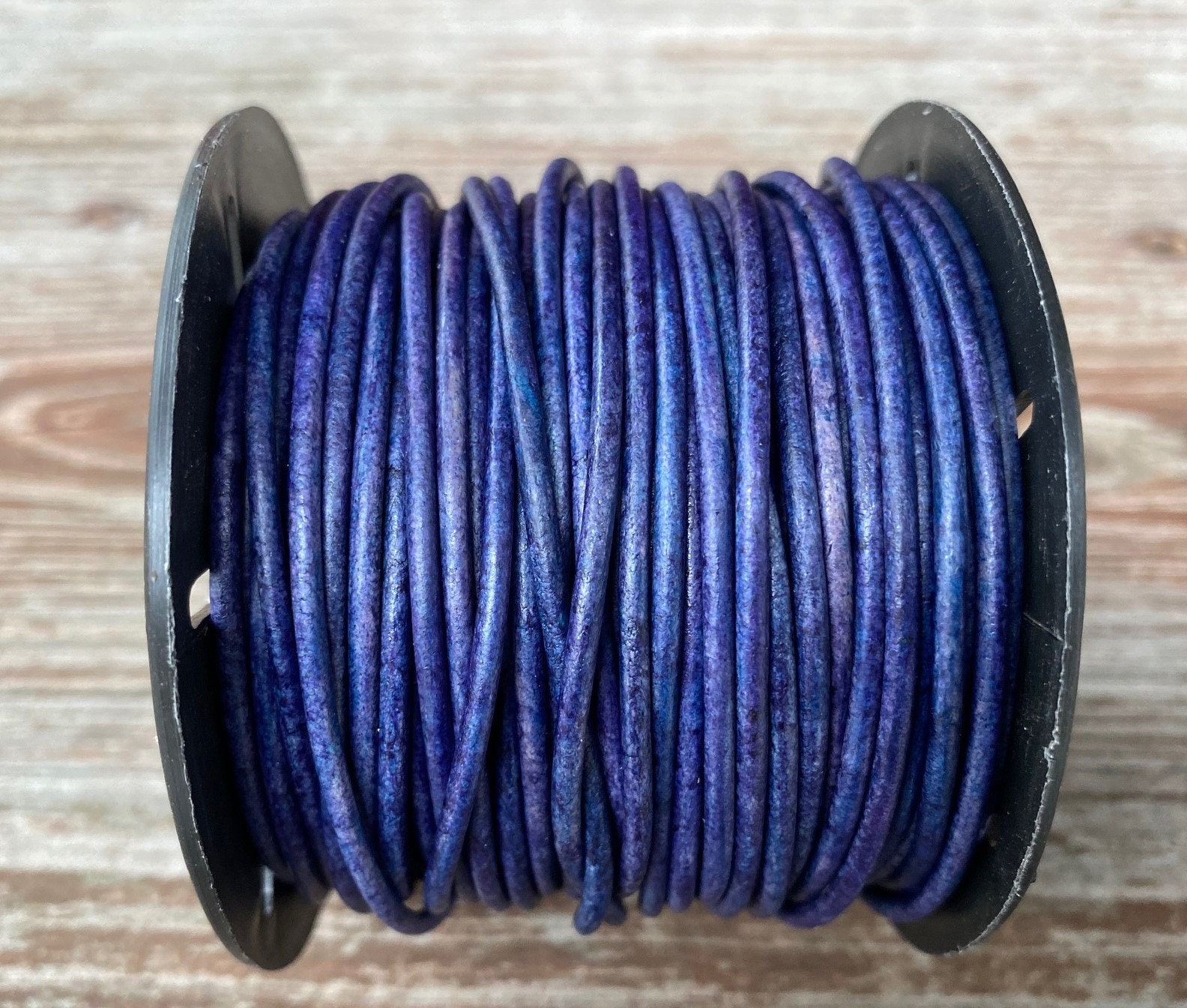 2mm Natural Pacific Blue Round Leather Cord, Premium European Leather