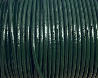 3mm Round Leather Cord - Shiny Dark Green - 3mm Leather Cord - By The Yard - LCR3 - Shiny Dark Green #41