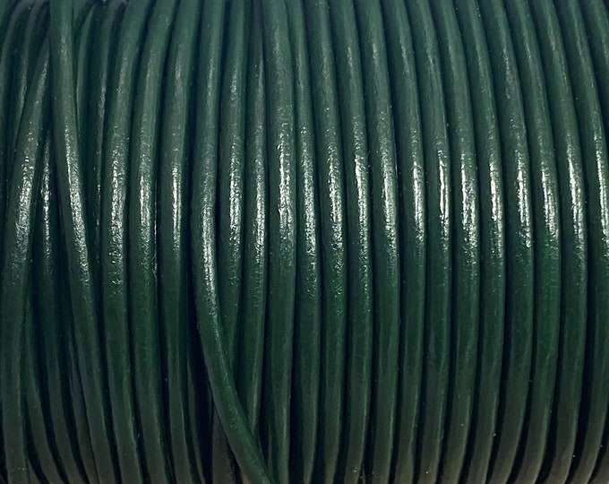 3mm Round Leather Cord - Shiny Dark Green - 3mm Leather Cord - By The Yard - LCR3 - Shiny Dark Green #41