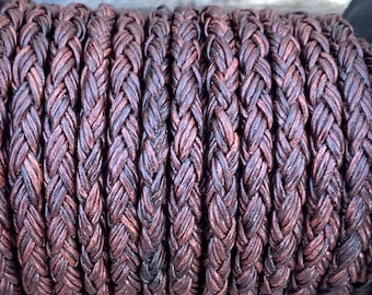 5mm Natural Antique Brown Braided Bolo Leather Cord - By The Foot - 12 Strand Braided Cord LCBR5 12 Ply Antique Brown
