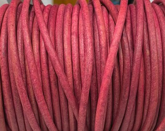 3mm Round Leather Cord - Pink Fuchsia - 3mm Premium Round Leather Cord LCR3 - 3mm Pink Fuchsia #66