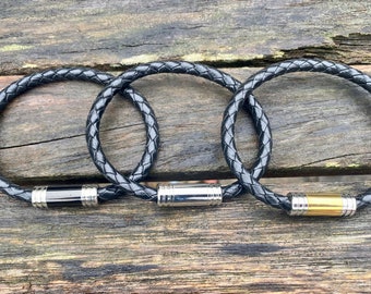 Mens Leather Bracelet With Stainless Steel  Clasp in 3 Colors CS-75