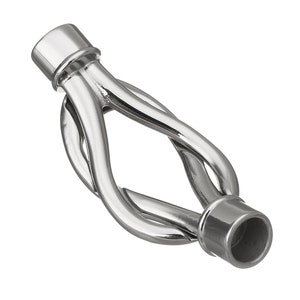 May include: A silver metal curtain rod finial with a twisted design. The finial has a smooth, polished finish.