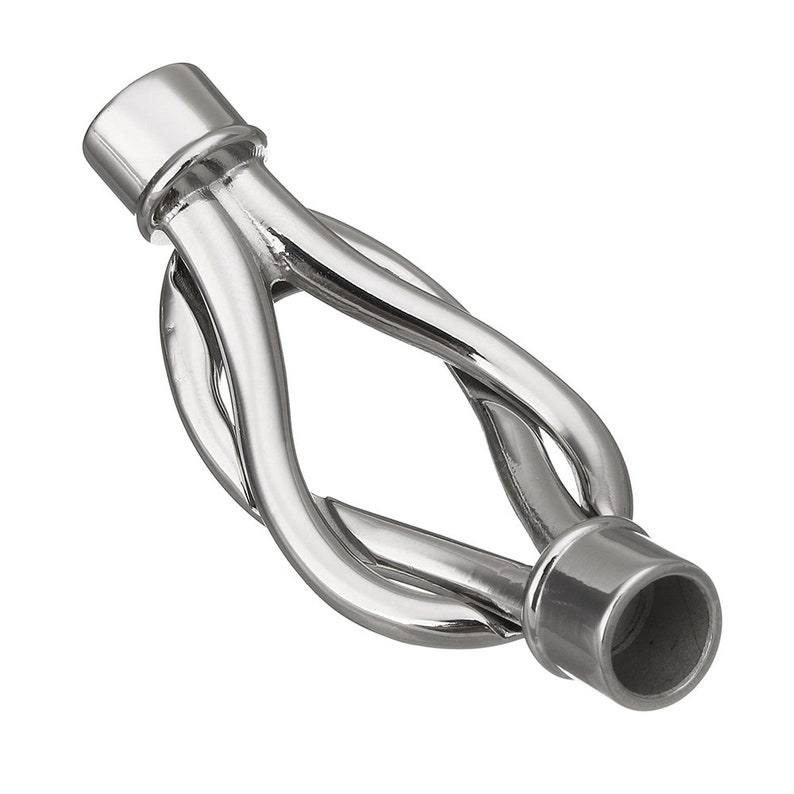 May include: A silver metal curtain rod finial with a twisted design. The finial has a smooth, polished finish.