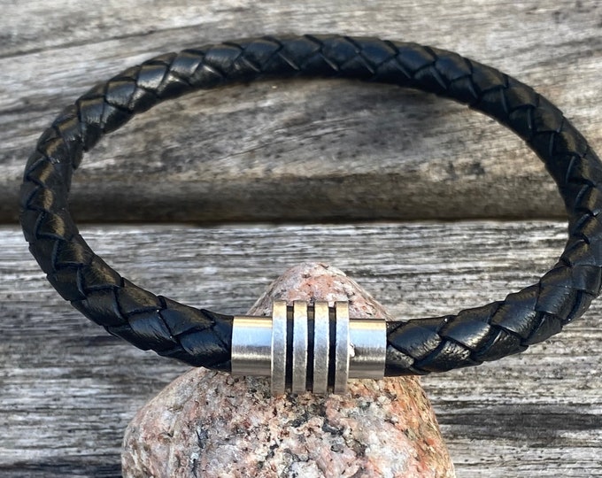 Mens Leather Bracelet With Stainless Steel Magnetic Clasp, Mens Bracelet, Braided Bolo Leather Bracelet, , Gifts under 20 CS-138