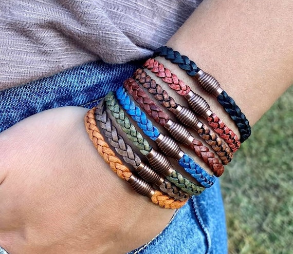 Boho bracelet, braided leather bracelet, braided leather bracelet in 12 colors, 5mm Flat Braided Bracelet, CS-19 Copper