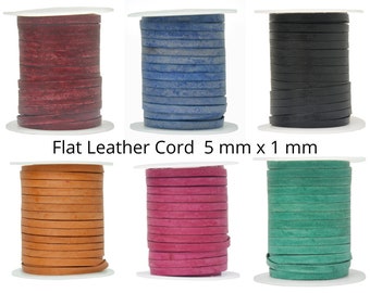 Flat Leather Cord 5mm, 5mm Premium Genuine Flat Leather Cord, 5mm x 1 mm Flat By The Yard, Flat Leather 21 Colors