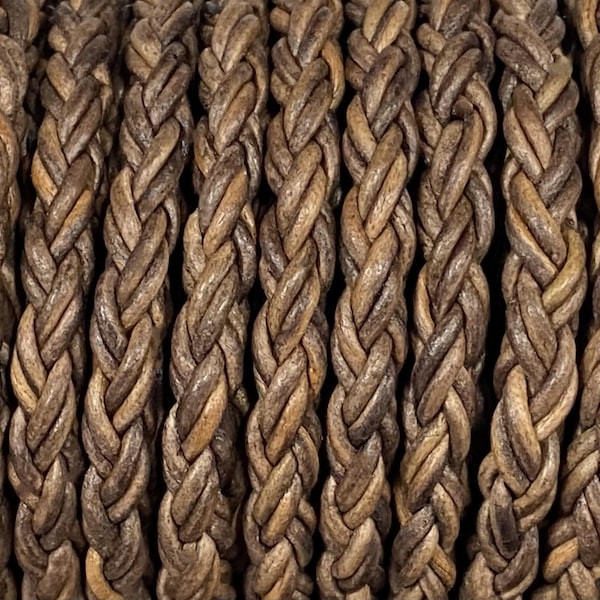 5mm Round Braided Leather Cord - Walnut Wood - Natural Dye - 5mm Wide - 8 Strand Braided Cord - 8 Ply By The Foot Walnut Wood #18