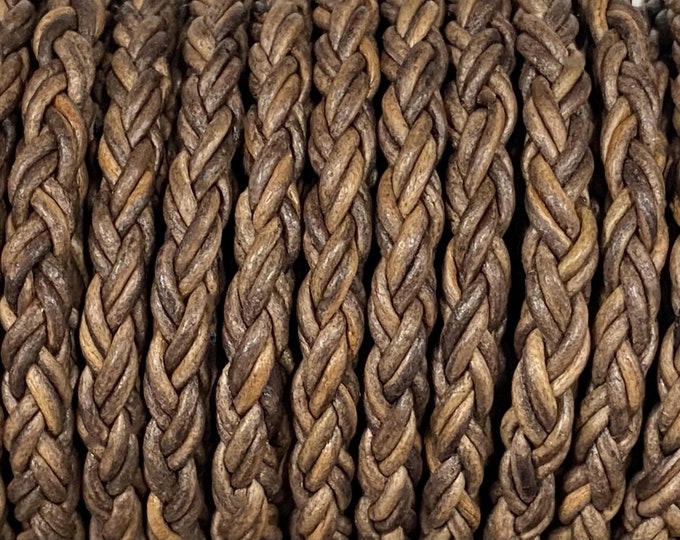 6mm Round Braided Leather Cord - Walnut Wood - Natural Dye - 6mm Wide - 8 Strand Braided Cord - 8 Ply By The Foot Walnut Wood #18