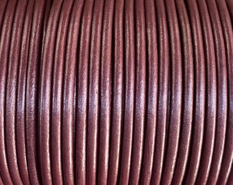 3mm Round Leather Cord - Sangria Metallic - Premium Leather Cord - By The Yard - LCR3 - Sangria Metallic #2