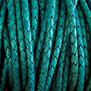 4mm Turquoise Natural Bolo Braided Leather Cord By The Yard Made In India LCBR- 4  Turquoise Natural #28
