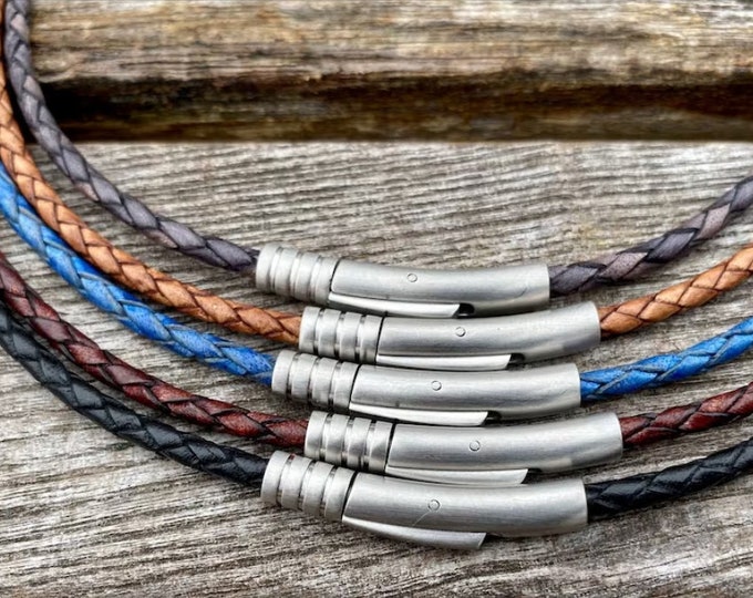 3mm Braided Leather Necklace, Premium Leather Cord Necklace, Stainless Steel Clasp, Braided Leather Necklace, FREE SHIPPING USA 32 Colors