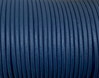 2mm Dark Blue Leather Cord, 2mm Natural Leather Cord Premium Natural Leather, LCR2 - Dark Blue #30