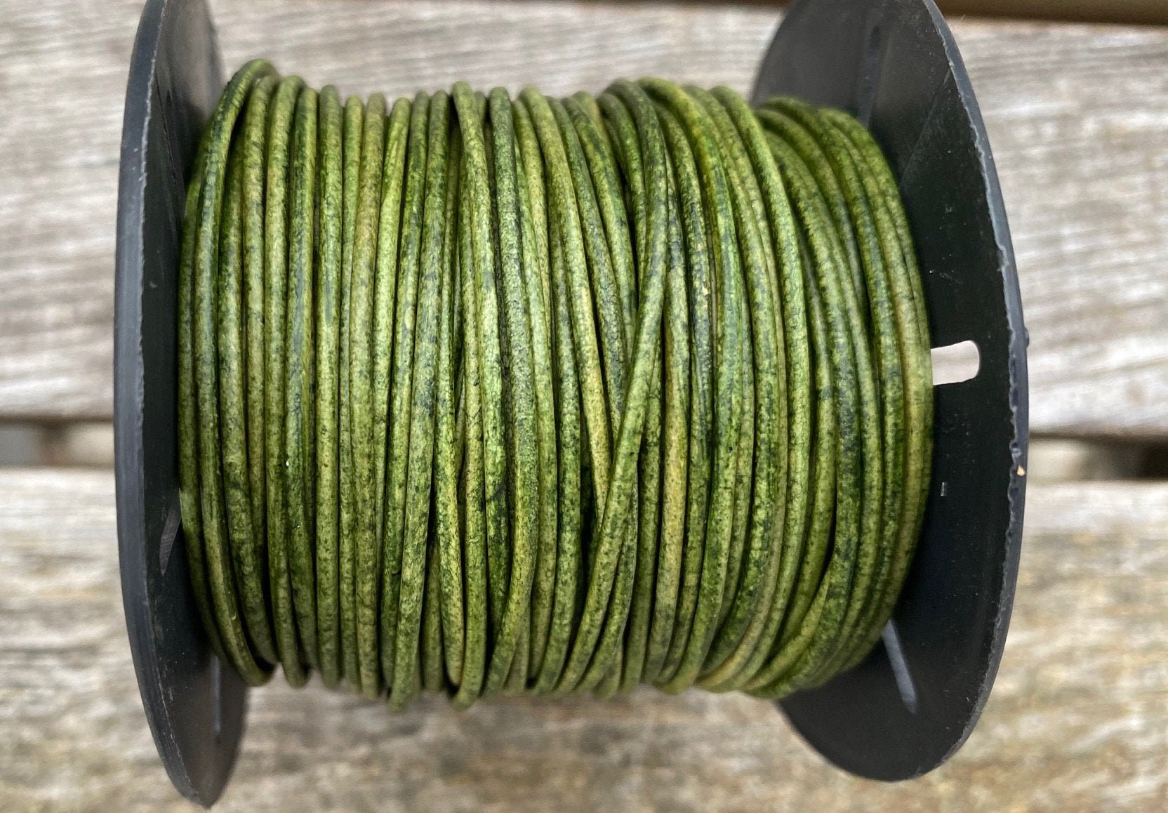 1.5mm Natural Green Round Leather Cord Choose 1 yard to 25 Yards