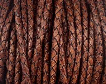 4mm Premium Bolo Braided Leather - Mahogany - Bolo Braided Leather Cord  By The Yard - LCBR 4  Mahogany #26